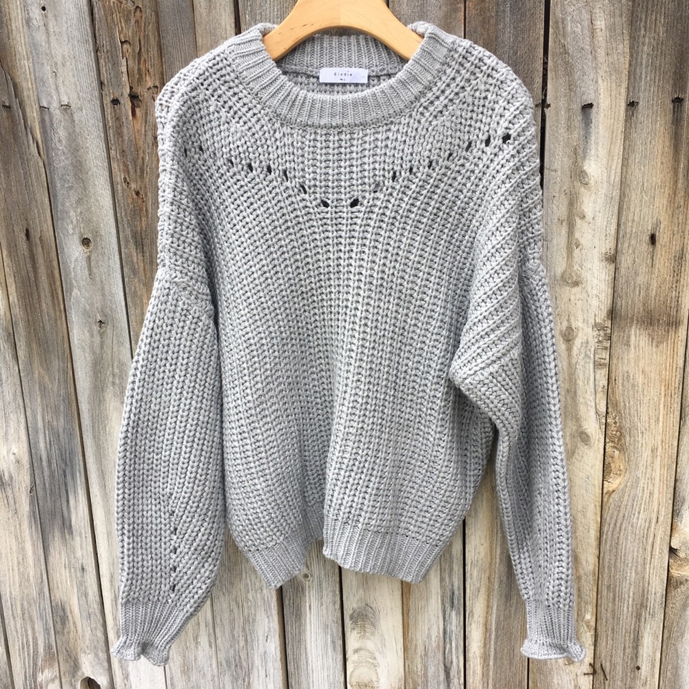 NWT Elodie Open Stitch Pullover Sweater Gray L